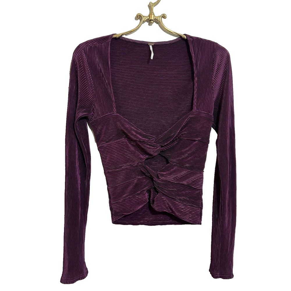 Free People Leah Twist Top Long Sleeve Cutout Wine Grape‎ Size Small